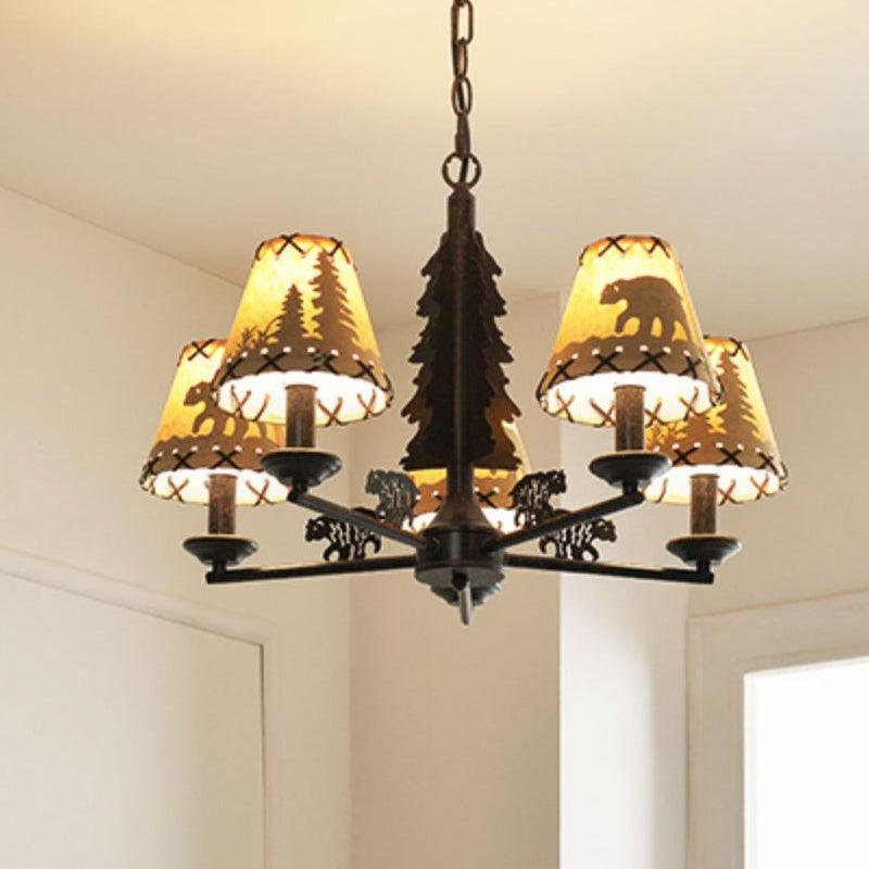 Bear And Forest Print Chandelier Nordic 5 Heads Black Light - Rebooters