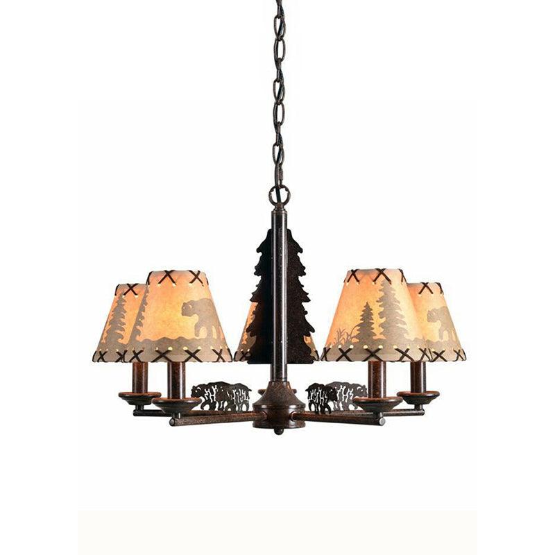 Bear And Forest Print Chandelier Nordic 5 Heads Black Light - Rebooters