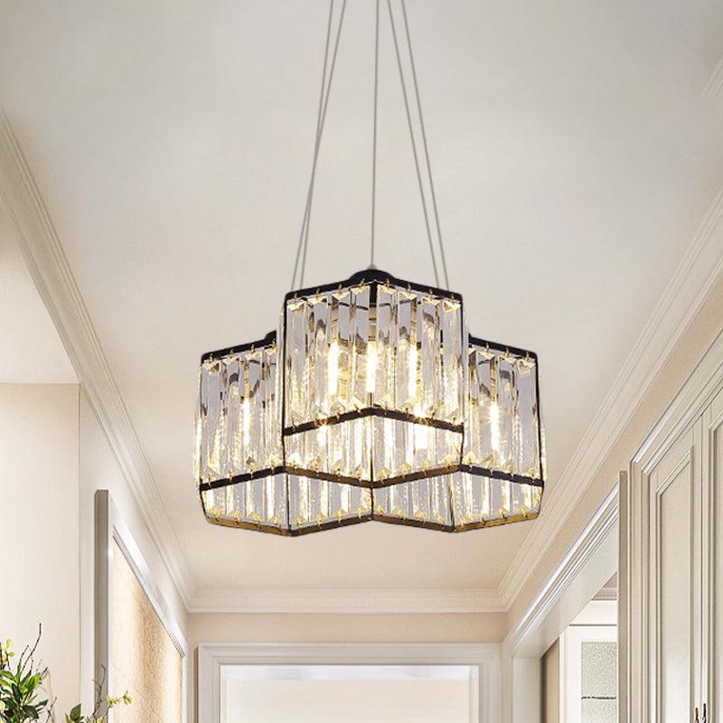 3/4 Heads Ceiling Chandelier Simple Hexagon Clear K9 Crystal Light in Black - Rebooters