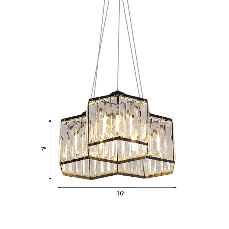 3/4 Heads Ceiling Chandelier Simple Hexagon Clear K9 Crystal Light in Black - Rebooters