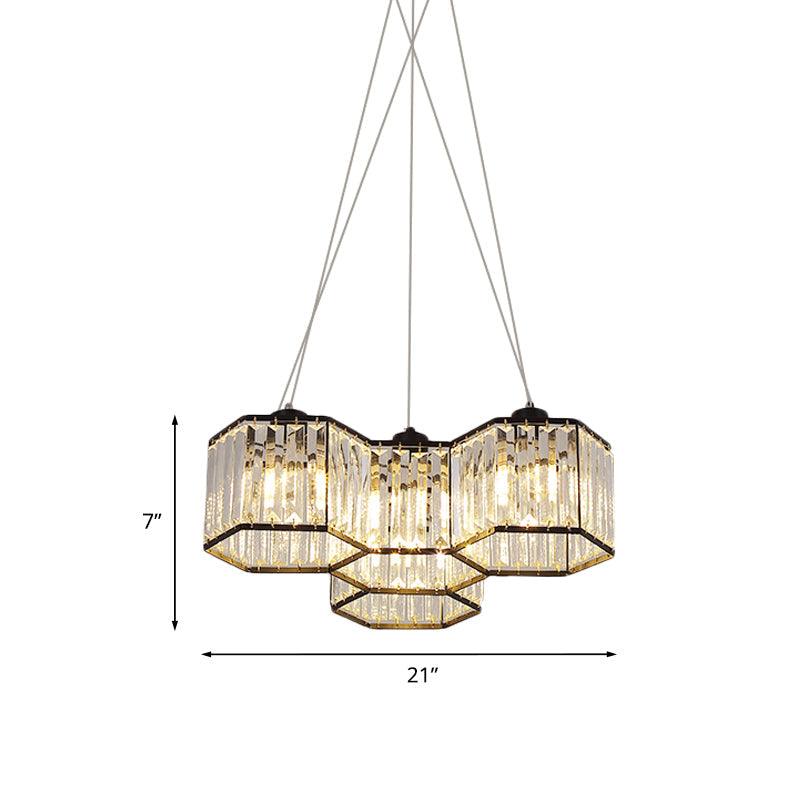 3/4 Heads Ceiling Chandelier Simple Hexagon Clear K9 Crystal Light in Black - Rebooters