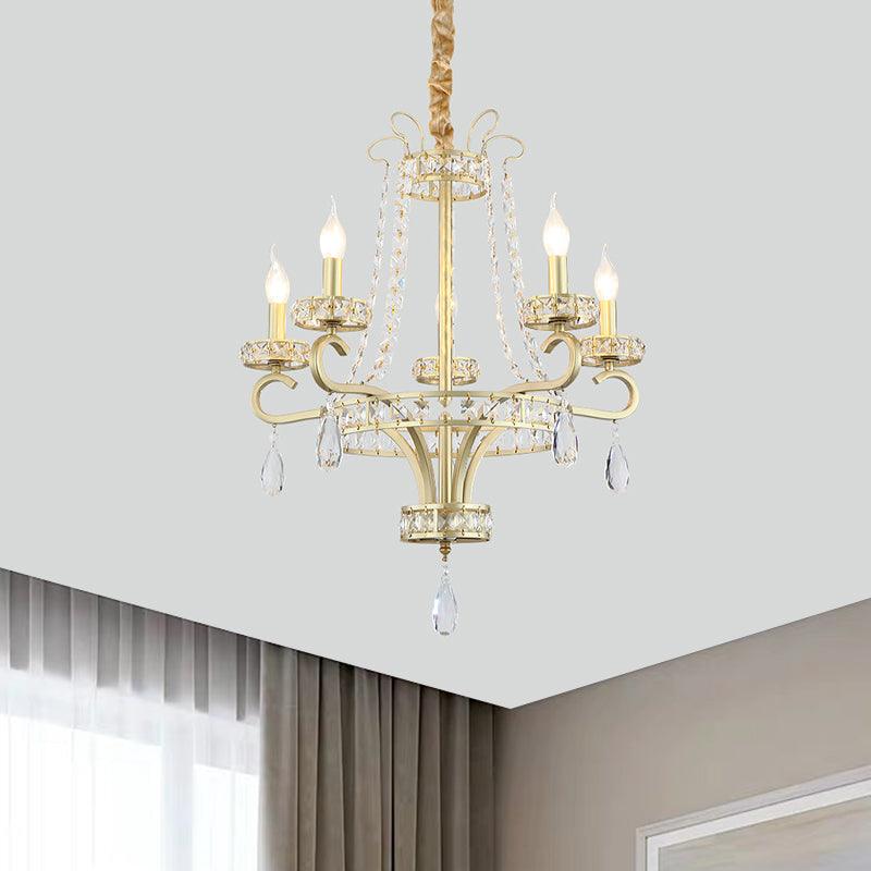 5/8 Bulbs Candle Chandelier Lamp Rustic Gold Crystal Pendant Light - Rebooters