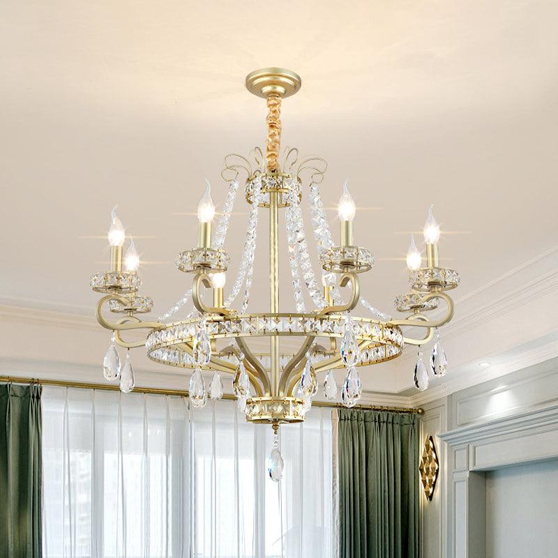 5/8 Bulbs Candle Chandelier Lamp Rustic Gold Crystal Pendant Light - Rebooters