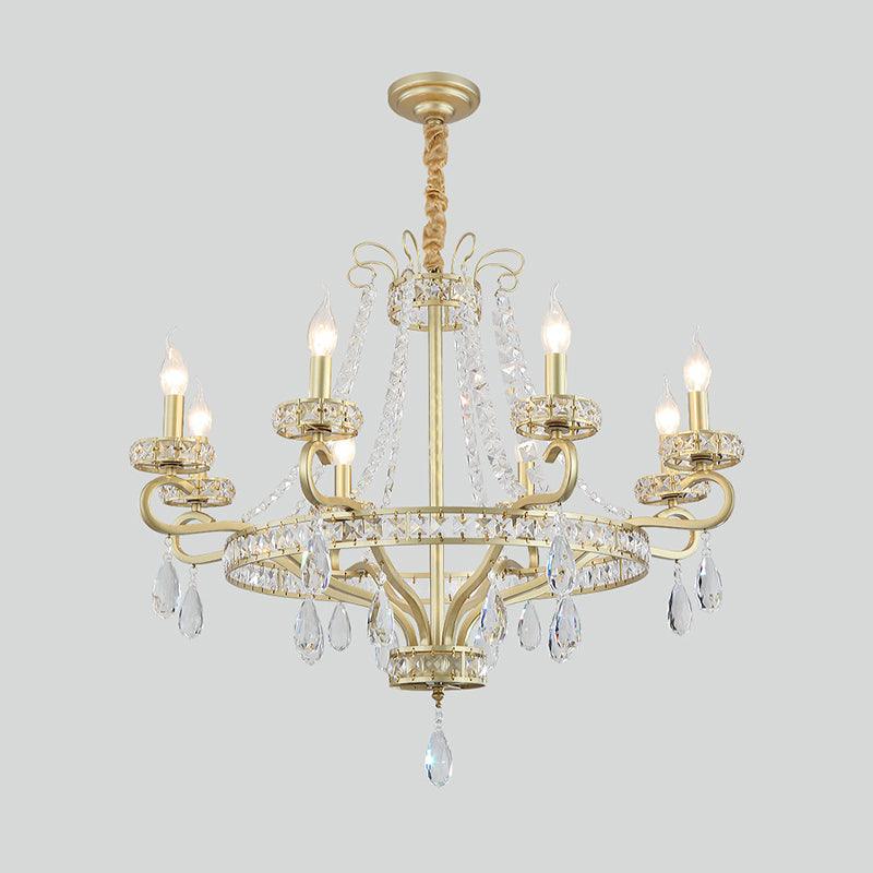 5/8 Bulbs Candle Chandelier Lamp Rustic Gold Crystal Pendant Light - Rebooters