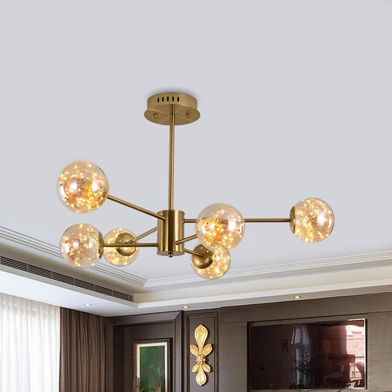 Amber Glass Ball Suspension Light Modernist 6/8 Heads Chandelier - Rebooters