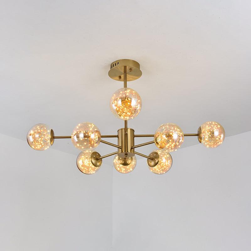 Amber Glass Ball Suspension Light Modernist 6/8 Heads Chandelier - Rebooters