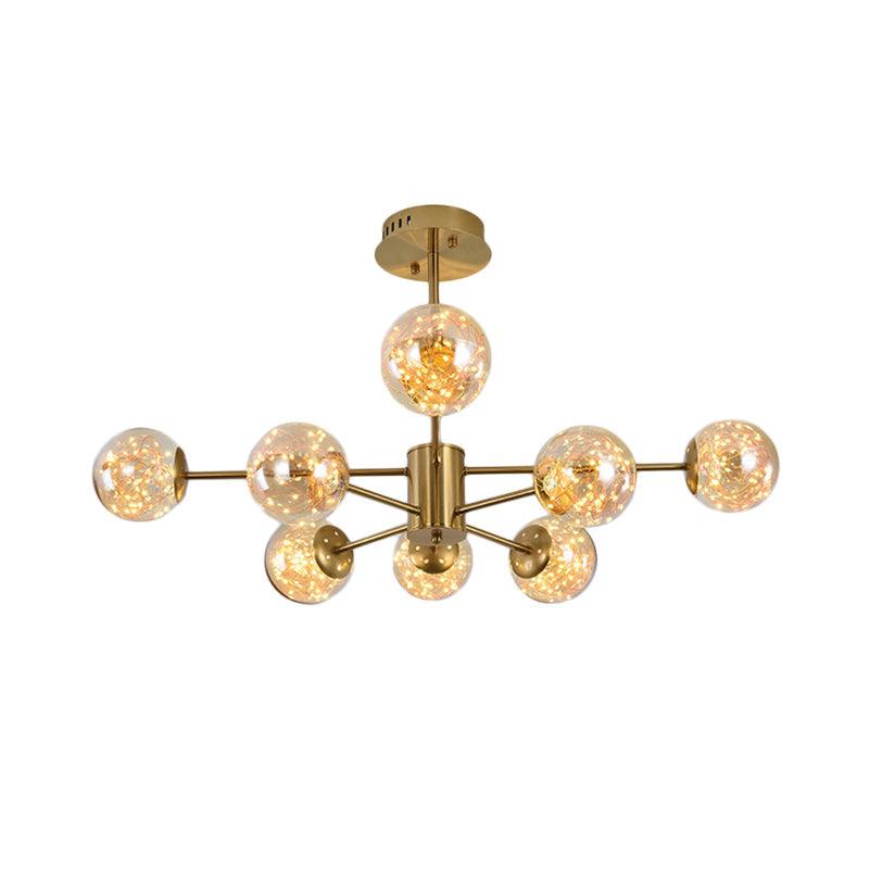 Amber Glass Ball Suspension Light Modernist 6/8 Heads Chandelier - Rebooters