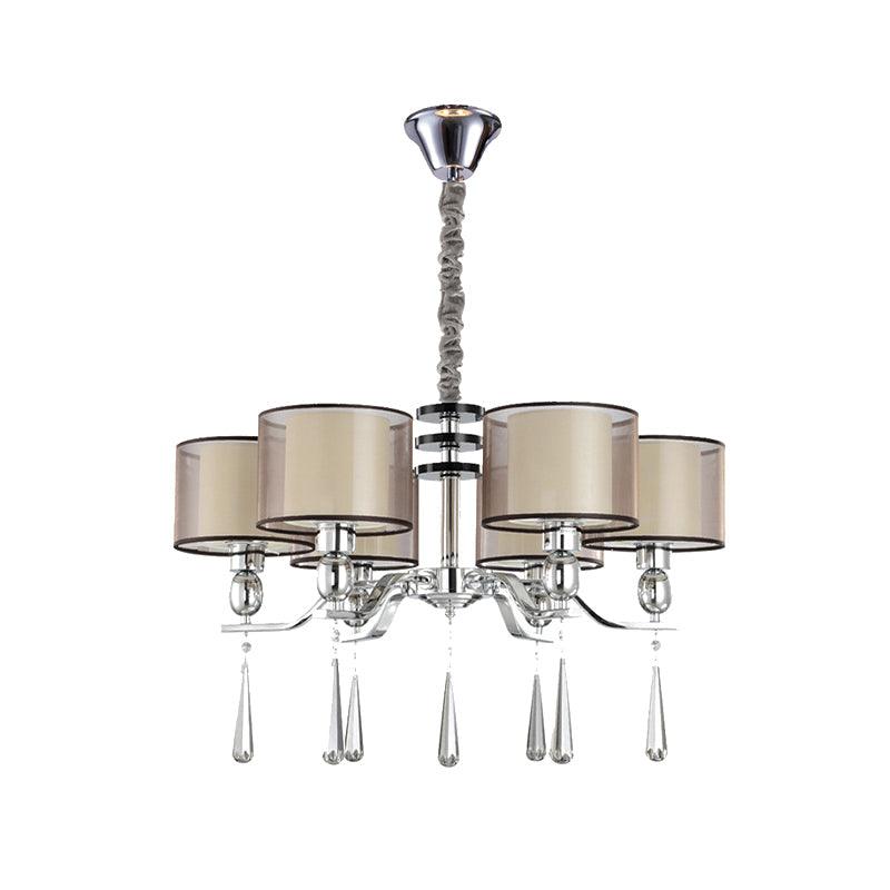 6 Bulbs Cylinder Chandelier Light Rustic Chrome Fabric Pendant - Rebooters