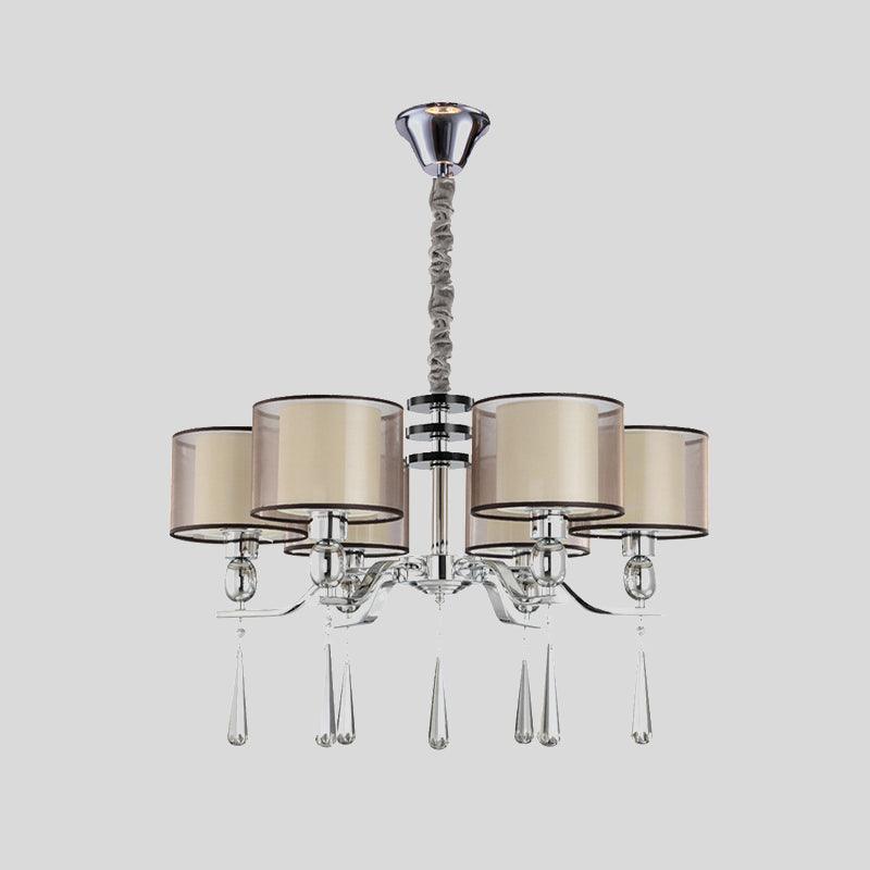 6 Bulbs Cylinder Chandelier Light Rustic Chrome Fabric Pendant - Rebooters