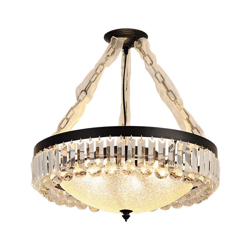 4-Head Crystal Hanging Light Traditional Black Bowl Chandelier - Rebooters