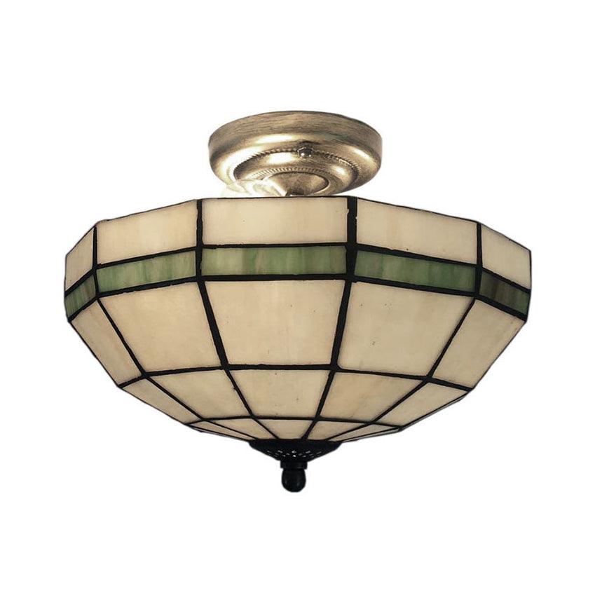 Beige Glass Bowl Semi Flushmount Traditional Indoor Light - Rebooters