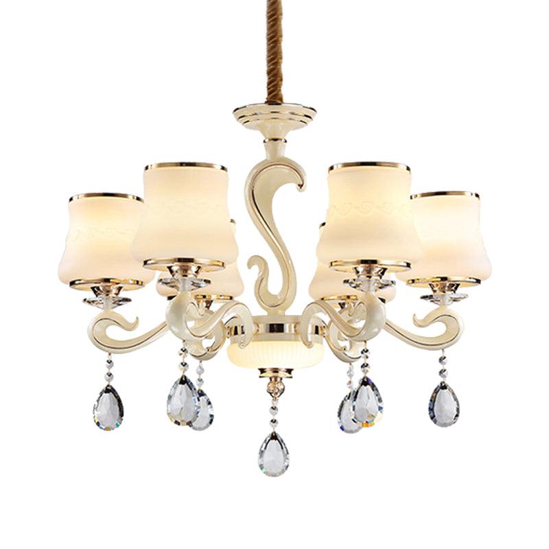 Beige 6-Light Ceiling Lamp Minimalist Cream Glass Chandelier - Rebooters