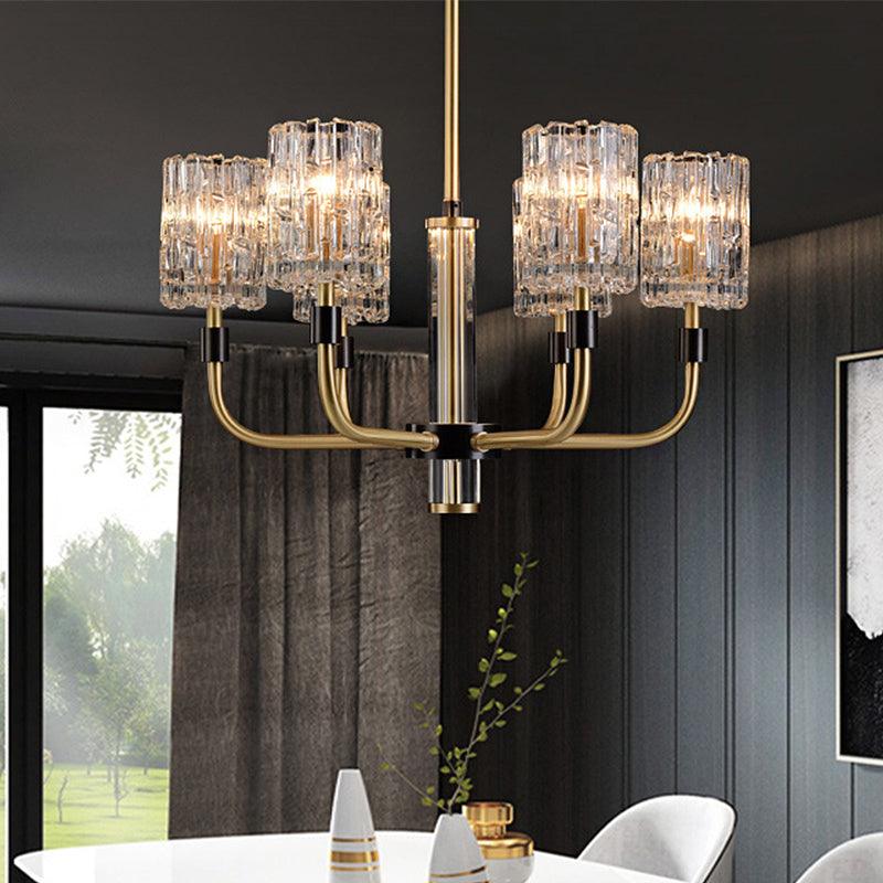6-Head Clear Crystal Pendant Traditionalist Gold Chandelier - Rebooters