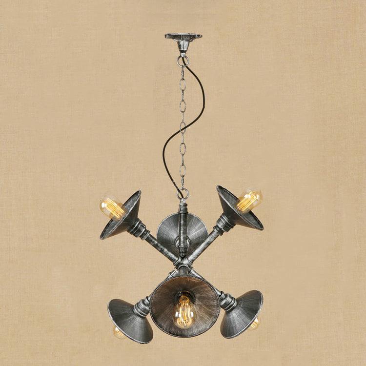 Aged Silver 6 Lights Pendant Lighting Antique Style Chandelier - Rebooters