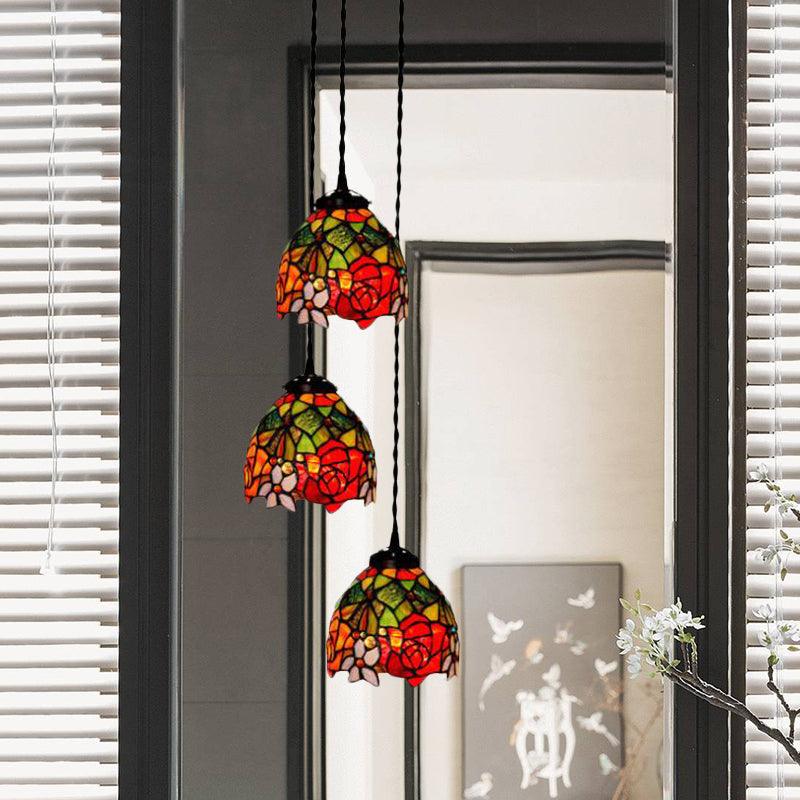 3-Head Ceiling Lamp Tiffany Domed Stained Glass Light - Rebooters