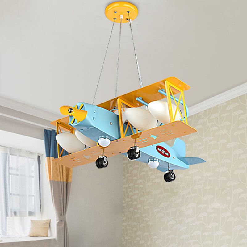 Airplane Metal Chandelier Light Kids 4 Heads Blue Ceiling Lamp - Rebooters