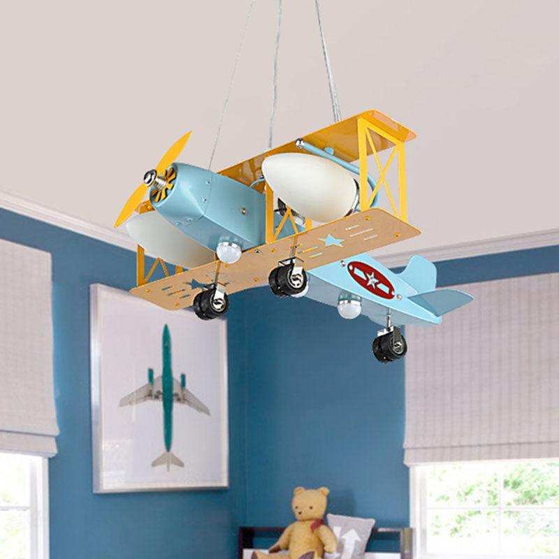 Airplane Metal Chandelier Light Kids 4 Heads Blue Ceiling Lamp - Rebooters