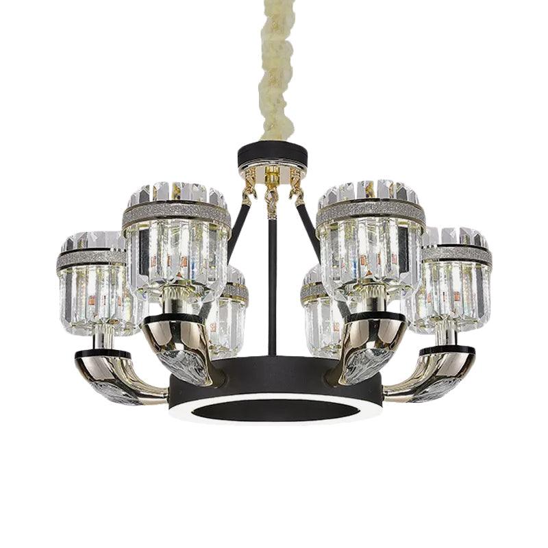 6 Bulbs Living Room Pendant Modernism Black Hoop Chandelier - Rebooters