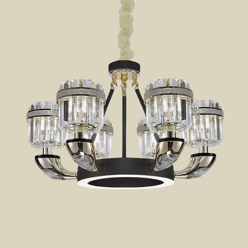 6 Bulbs Living Room Pendant Modernism Black Hoop Chandelier - Rebooters