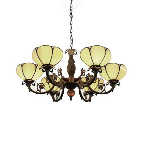6 Lights Floral Chandelier Lamp Tiffany Vintage Beige Glass - Rebooters