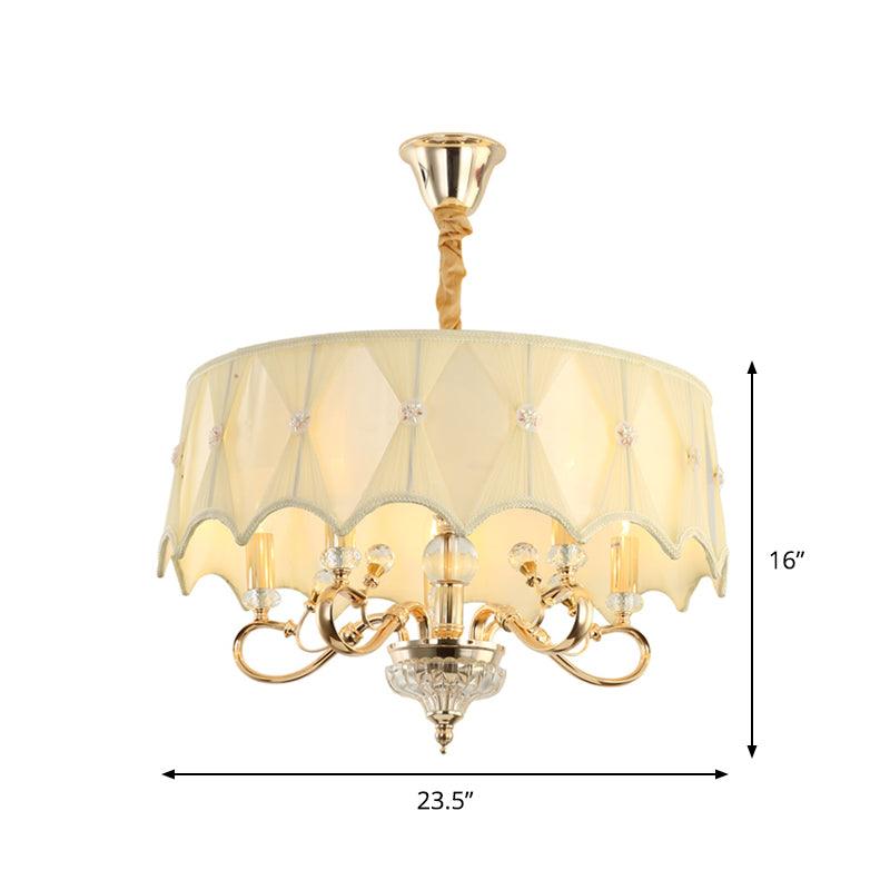 5 Bulbs Smocked Pleated Shade Chandelier Light Beige Gold - Rebooters