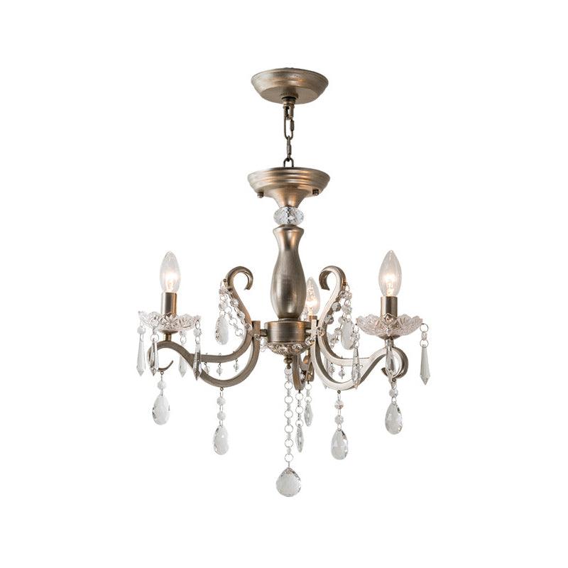 Aged Silver Crystal Suspension Light Candelabra 3-Bulb Chandelier - Rebooters