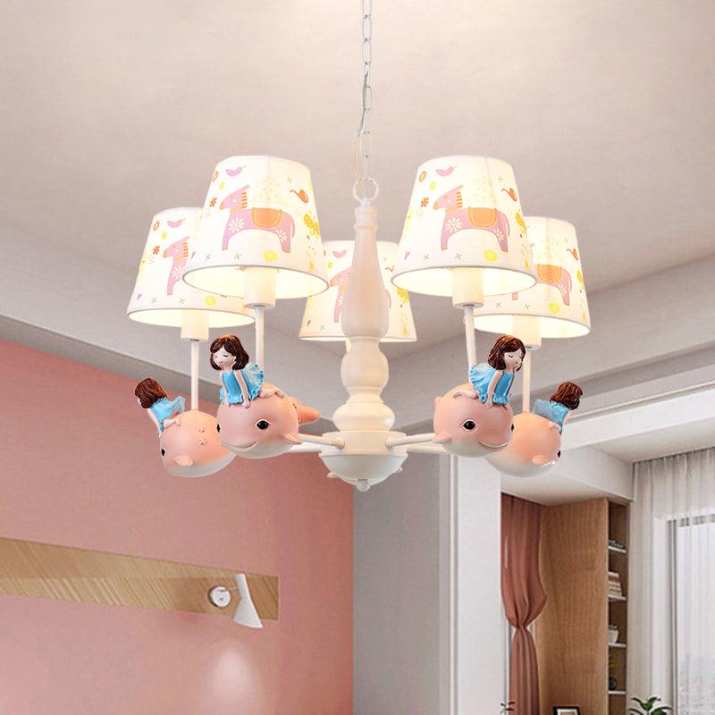 Barrel Hanging Chandelier Cartoon Fabric 5-Head Light Kit - Rebooters
