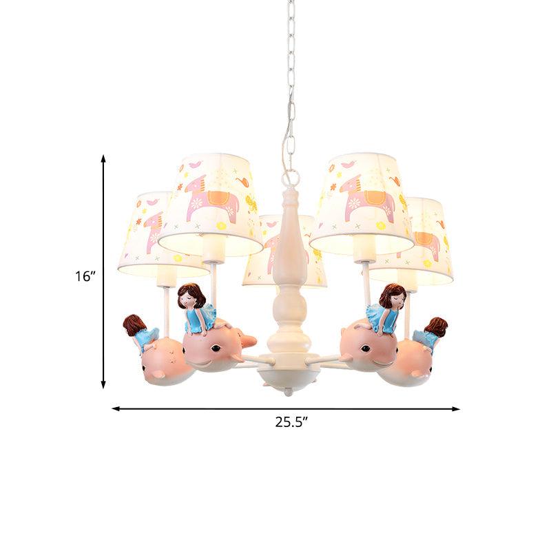 Barrel Hanging Chandelier Cartoon Fabric 5-Head Light Kit - Rebooters