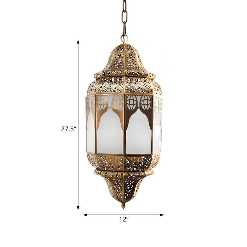 Antique Lantern Hanging Lamp 4 Bulbs Frosted Glass Ceiling Chandelier in Brass - Rebooters