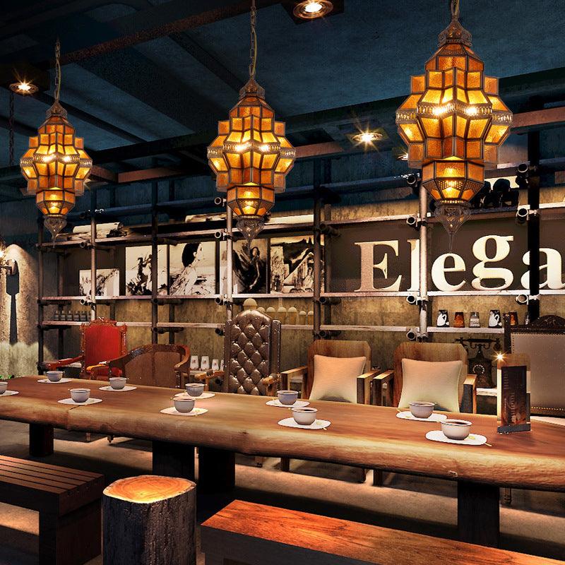 Antique Geometric Pendant Lamp 12 Bulbs Amber Glass Chandelier - Rebooters