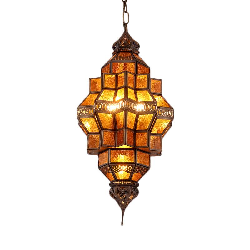 Antique Geometric Pendant Lamp 12 Bulbs Amber Glass Chandelier - Rebooters