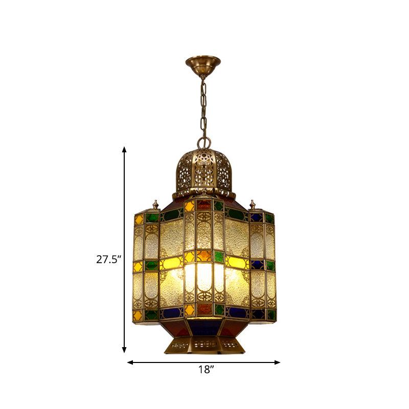 Art Deco Lantern Ceiling Lamp 6-Bulb Chandelier in Brass - Rebooters