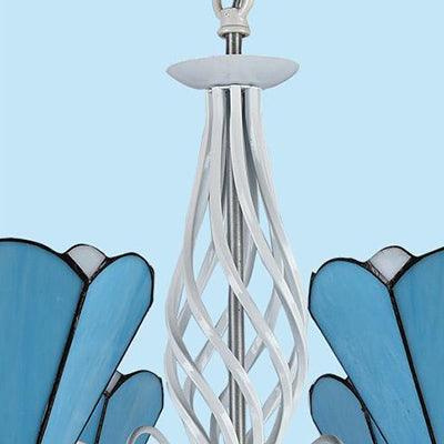 5 Lights Cone Hanging Light with Metal Chain Blue Chandelier - Rebooters