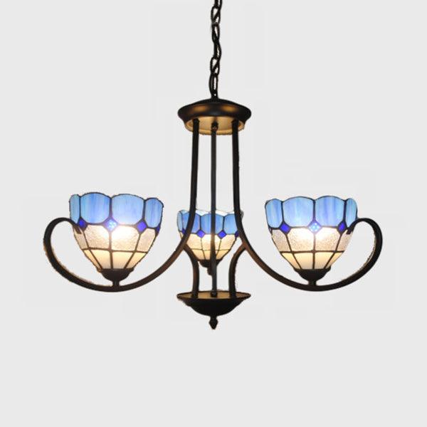 Baroque Bowl Hanging Ceiling Light 3 Lights Stained Glass Blue - Rebooters