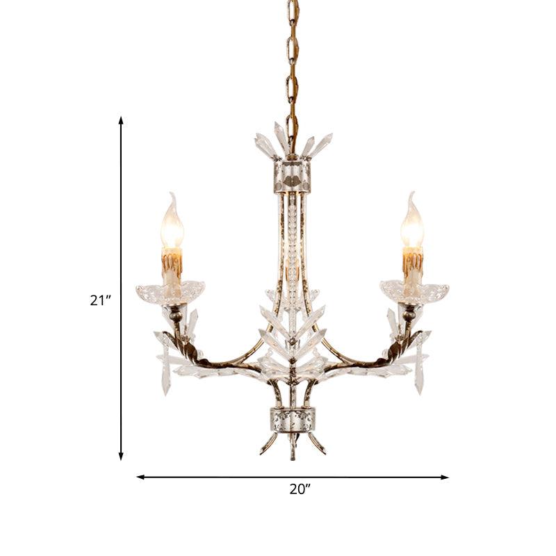 3 Heads Candelabra Pendant Chandelier Antiqued Rust Finish Ice Crystal Ceiling Light - Rebooters