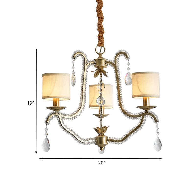 3 Lights Hanging Chandelier Post Modern Frame Crystal Bead Pendant Ceiling Lamp in Gold - Rebooters