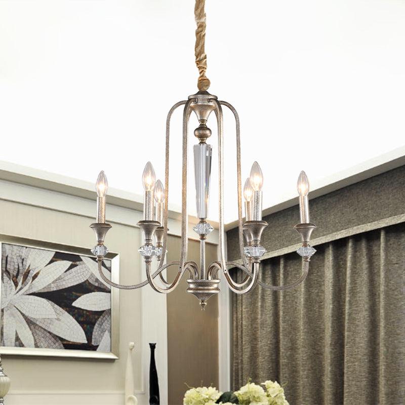 Aged Silver Candlestick Suspension Light 6-Bulb Chandelier - Rebooters