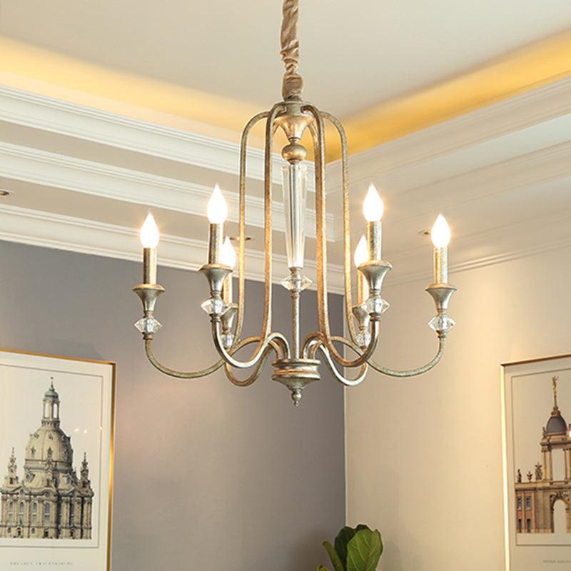 Aged Silver Candlestick Suspension Light 6-Bulb Chandelier - Rebooters