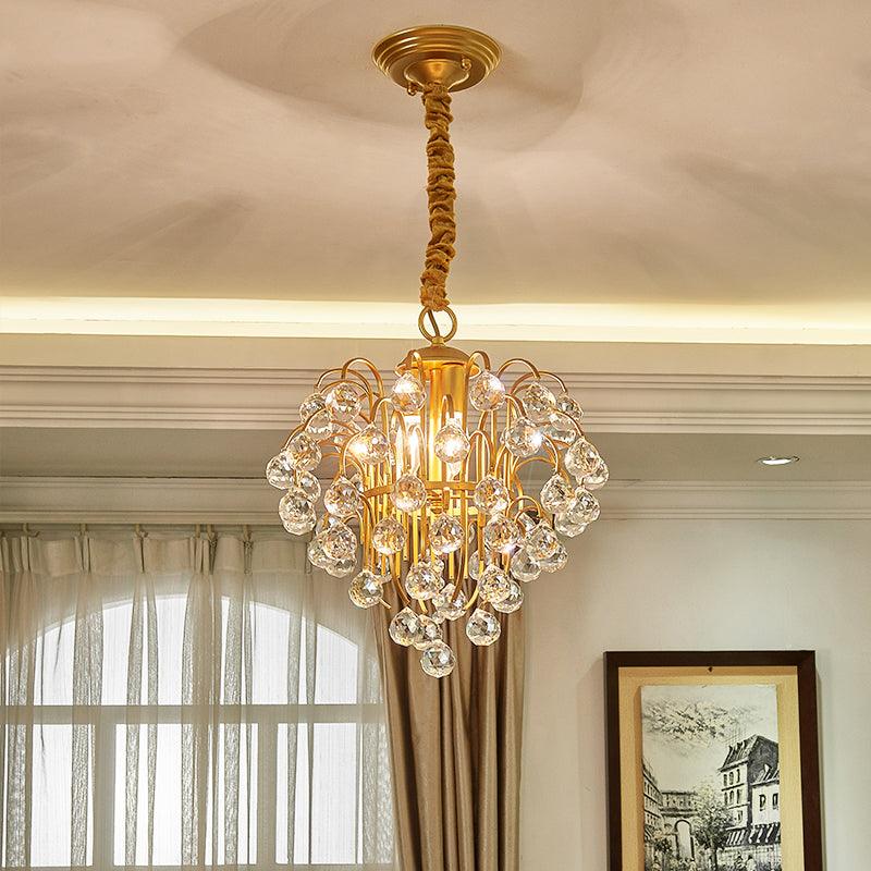 3 Bulbs Crystal Orb Pendulum Light Gold Grape Chandelier - Rebooters