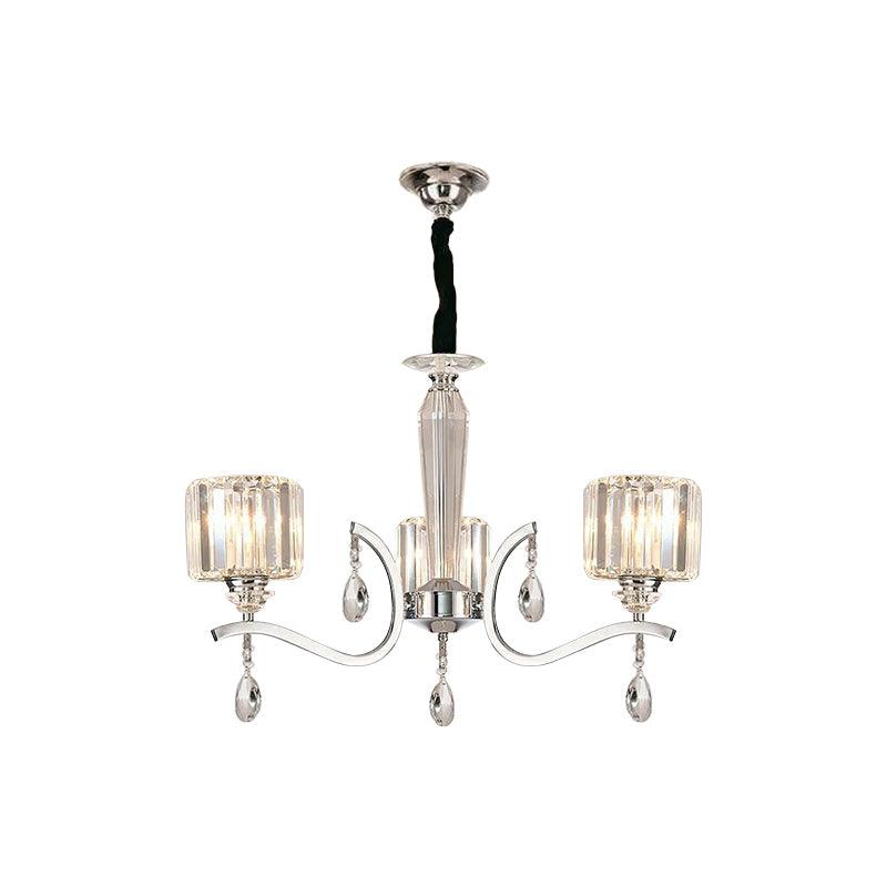 3-Bulb Chandelier Lamp Contemporary Cylindrical Crystal Light - Rebooters