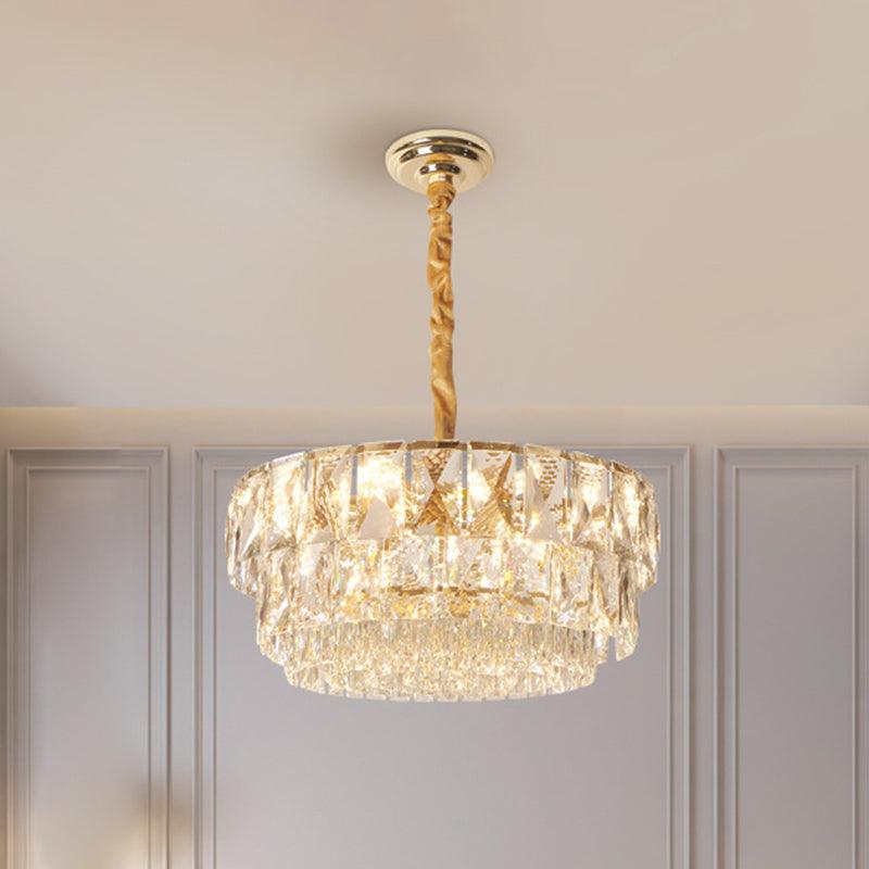 10-Light Drum Chandelier Lighting Simple Gold Cut K9 Crystal - Rebooters