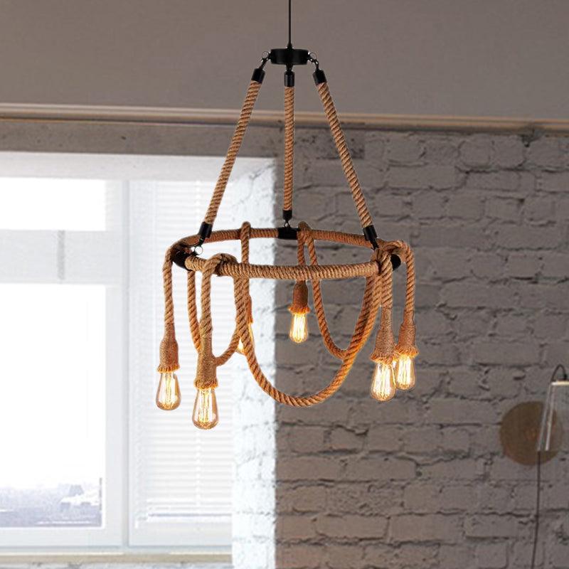 Adjustable Rope Chandelier Pendant Light in Beige Farmhouse - Rebooters