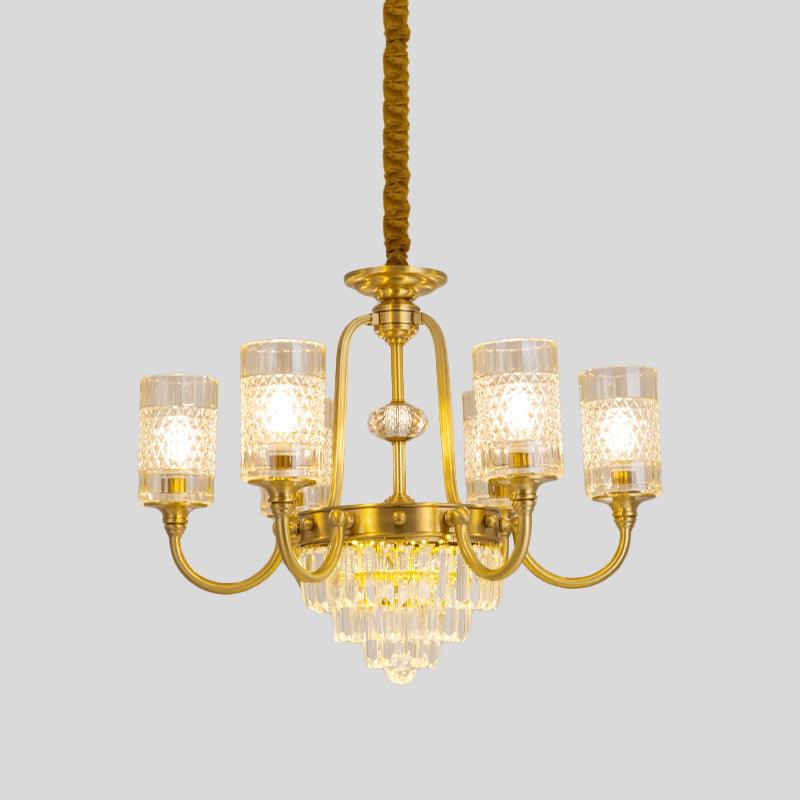 6-Light Pillar Hanging Chandelier Postmodern Gold Textured Glass - Rebooters