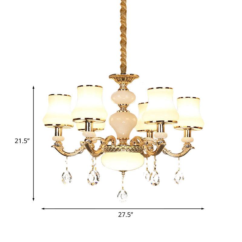 3/6 Lights Chandelier Lighting Vintage Bedroom Ceiling Pendant with Jar Cream Glass Shade in Gold - Rebooters