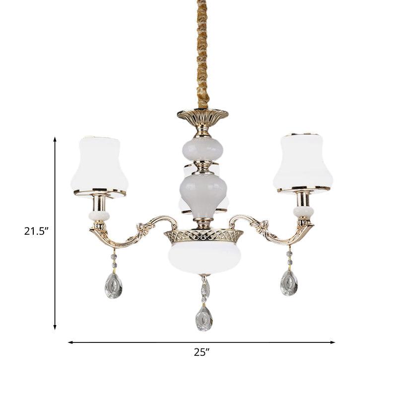 3/6 Lights Chandelier Lighting Vintage Bedroom Ceiling Pendant with Jar Cream Glass Shade in Gold - Rebooters