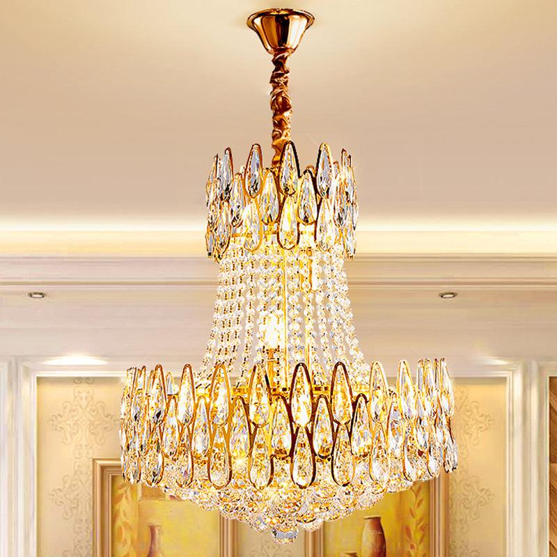 6 Lights Crystal Chandelier Modern Gold Tapered Ceiling Lamp - Rebooters