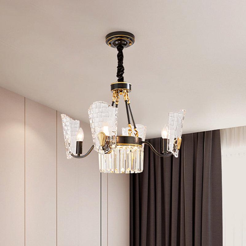 4 Bulbs Dining Room Pendulum Light Modern Black Gold Chandelier - Rebooters