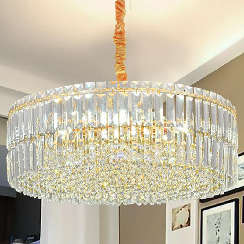 6 Bulbs Chandelier Light Fixture Minimalist Drum Shaped Crystal Pendant - Rebooters