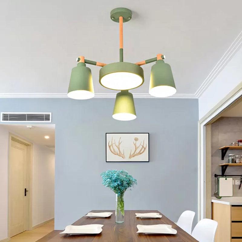 Bell Shade Kindergarten Chandelier Metal 4 Heads Nordic Pendant Light in Green - Rebooters