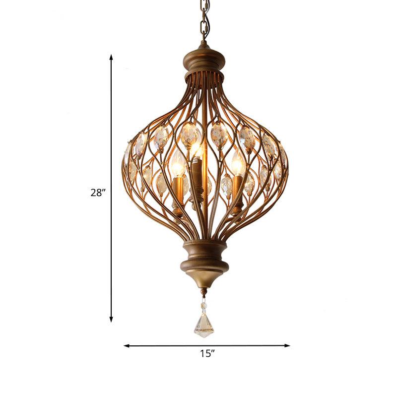 Beveled Glass Crystal Lantern Chandelier Contemporary 3-Light Living Room Hanging Pendant Light in Bronze - Rebooters